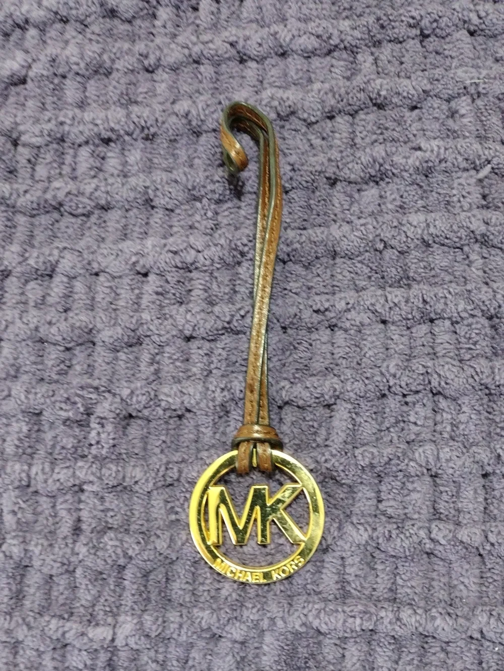 Michael Kors Brown Leather Strap Keyring with Gold MK Logo
